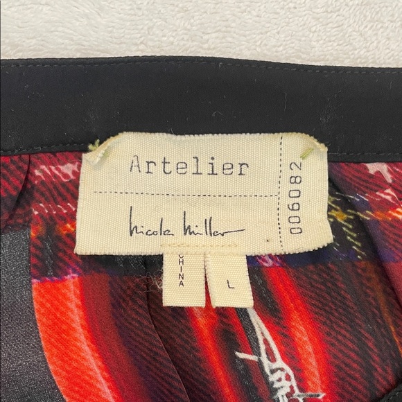 Nicole Miller Red and Black Plaid Cold Shoulder Blouse - Picture 8 of 10